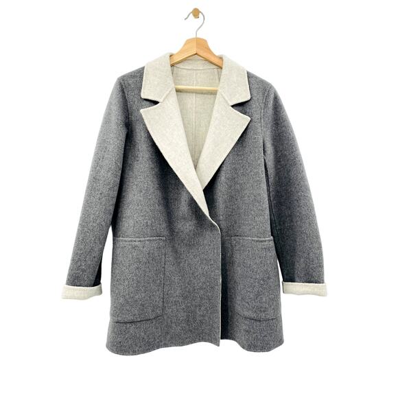 Theory M Sileena Cashmere Wool Gray Reversible Coat - Picture 1 of 6